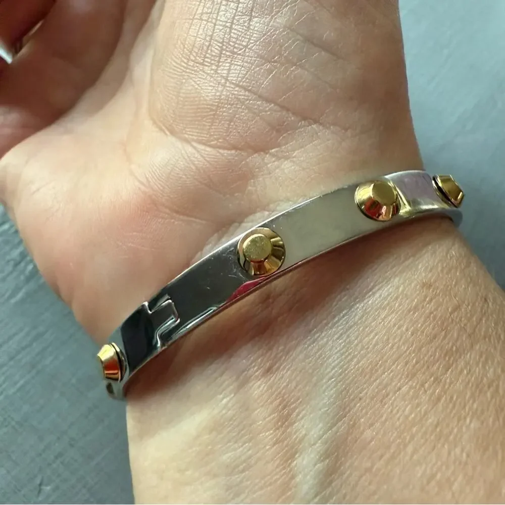 Michael Kors Silver & Gold Tone Buckle Hinged Bangle Bracelet